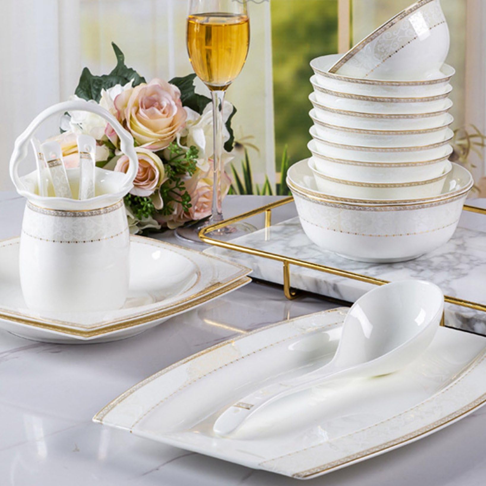 Amazon.co.jp: 食器 白い磁器 18点セット 60点セット お皿棚付き 碗